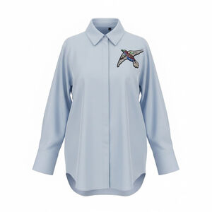 Simons Icône Sky Blue Sequin Bird Button Down Shirt Size PS Petite Minimalist